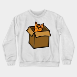 Orange Tabby Cat Hiding in a Cardboard Box Crewneck Sweatshirt